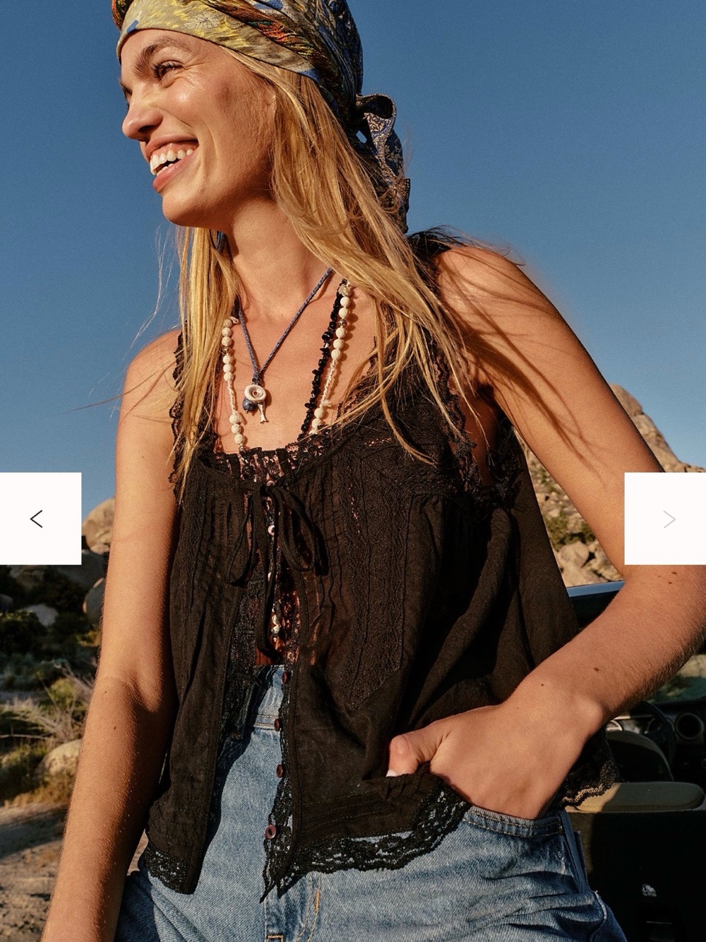 Free People Forevermore Lace-Trim Black Tank Top